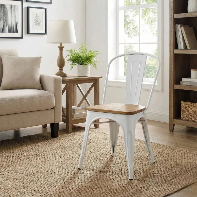 Silla asiento de Metal Madera Tolix - Blanco en Blanco - Sillas, Uruguay | Ecowood, vista 3