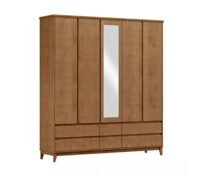 Ropero Prata 5 Puertas 6 Cajones Con Espejo Freijo 2814 Mdf en Marrón - Roperos y placares, Uruguay | Albanés