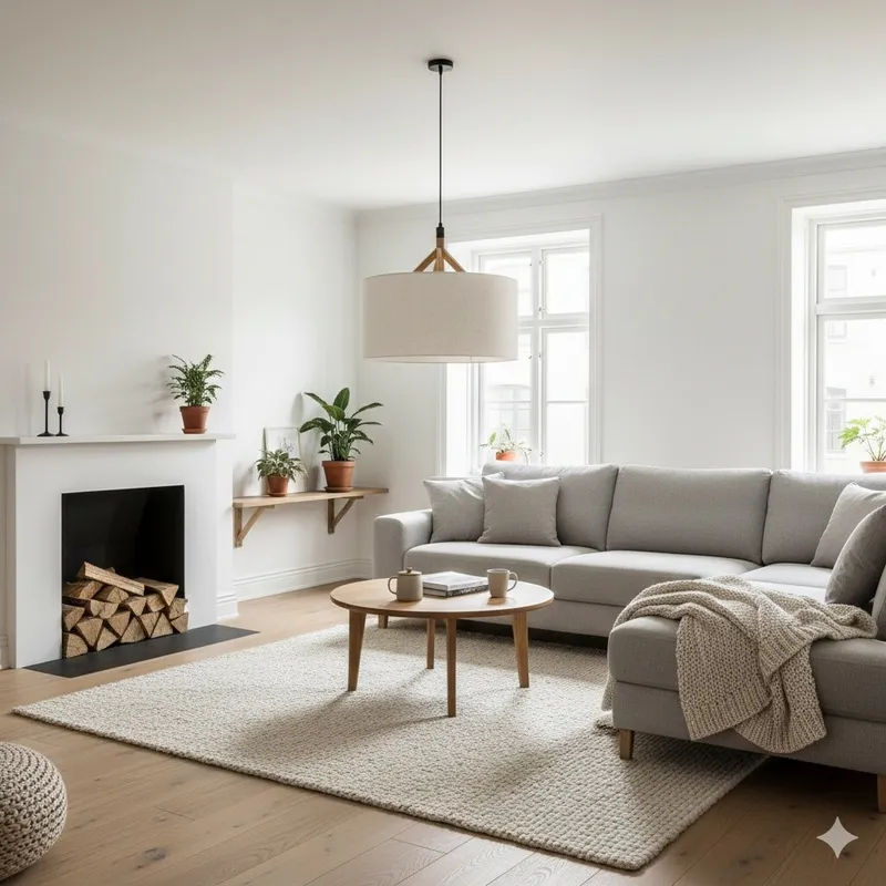 Colgante pantalla de tela natural y detalles en madera 56cm en Blanco - Lámparas colgantes, Uruguay | Iluminica
