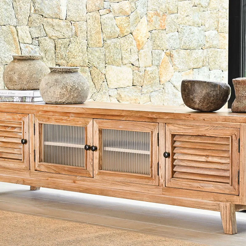 APARADOR BAJO - RACK TV VENECIA OLMO - 2 MTS en Madera natural - Muebles para TV, Uruguay | La Iberica
