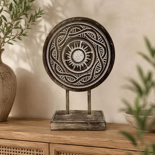 Mandala Tallada en Madera P en Marrón - Decoración, Uruguay | Camino a Casa