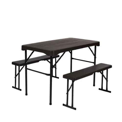 Juego Camping Plegable Mesa +2 Bancos en Negro - Muebles para el exterior, Uruguay | Albanés