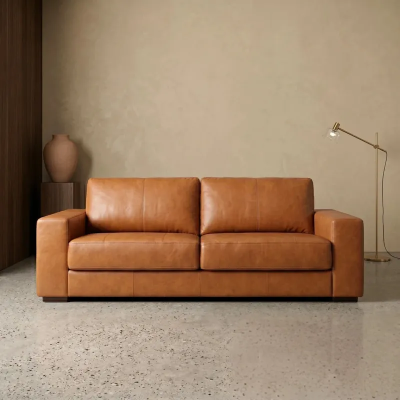 Sillón 3 cuerpos Como - 100% Cuero - Camel en Marrón - Sillones y sofás, Uruguay | Ecowood