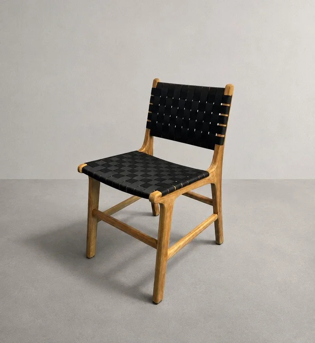 Silla en madera teca y cincha náutica negra en Multicolor - Sillas, Uruguay | Entrecasa