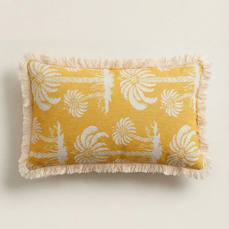Almohadón Tropical Flecos Rectangular en Amarillo - Textiles, Uruguay | Cabana