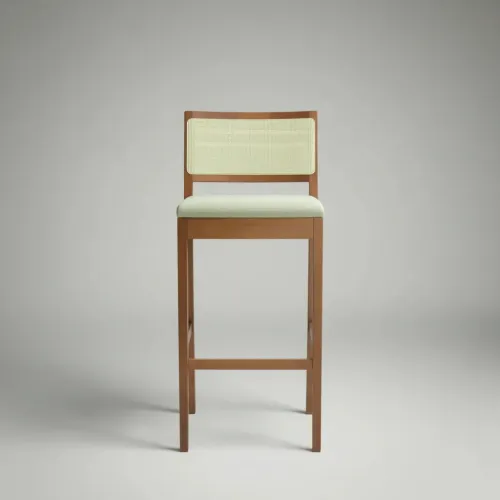 BANCO ALTO PARA BARRA - ESTERILLA - TAPIZADO TELA BEIGE en Madera natural - Butacas, banquetas y puffs, Uruguay | Champagne Home