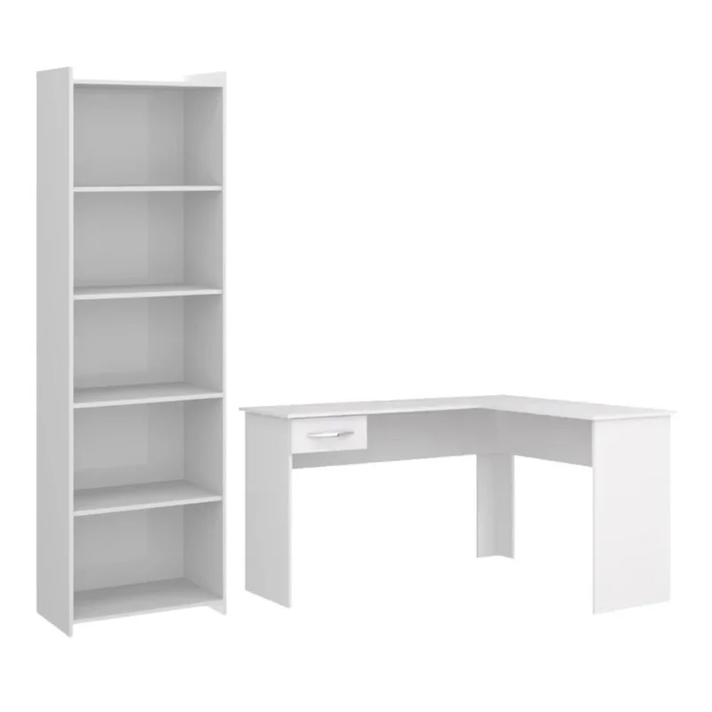 Promo Escritorio Esquinero + Biblioteca 5 Estantes - Blanco en Blanco - Bibliotecas, Uruguay | La Cueva Muebles, vista 5