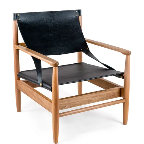 POLTRONA MONTANA IN NATURA Y CUERO NEGRO 75X74X88H CM - Butacas, banquetas y puffs, Uruguay | Vinibel
