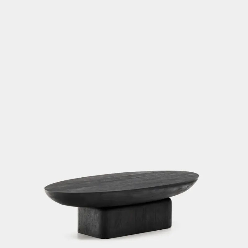 Mesa de centro Ovak de madera maciza de acacia con acabado negro FSC 100% 140 x 70 cm en Negro - Mesas de living, Uruguay | Kavehome