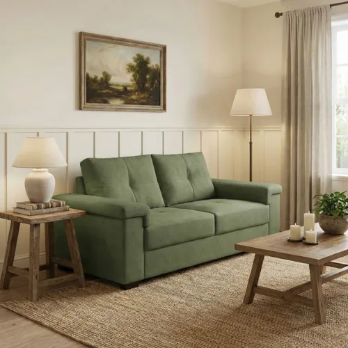 Sillón 2 Cuerpos en tela de Lino - Palazio - Verde en Verde oliva - Sillones y sofás, Uruguay | Rústico Hogar