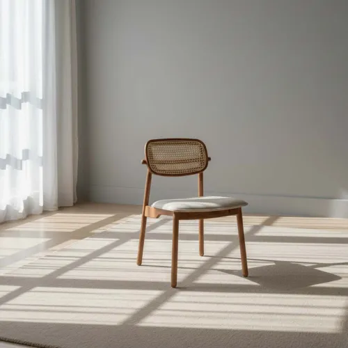 Silla De Comedor Rattan-y-madera Natural-beige Danielle en Madera natural - Sillas, Uruguay | Divino