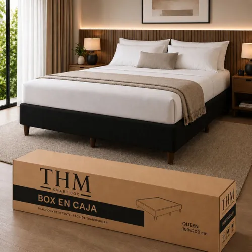 Cama SmartBox HAMPTONS Queen 160x200 cm - Negro en Negro - Dormitorio, Uruguay | La Cueva Muebles